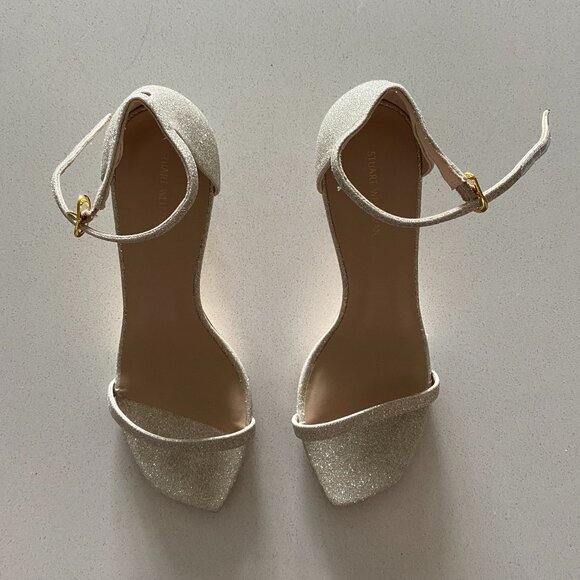 Stuart Weitzman - Nudistcurve Glitter Kitten Heel Sandal - Picture 2 of 11